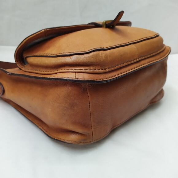 Fossil Brown Tan Leather Front Pocket Zipper Closure Crossbody Bag - Picture 13 of 16